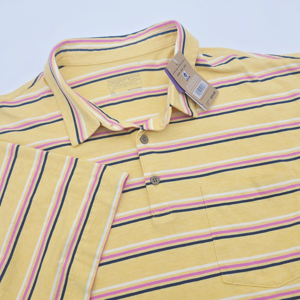 Patagonia Mens Organic Cotton Lightweight Polo Yellow Striped 53250 NWT Read